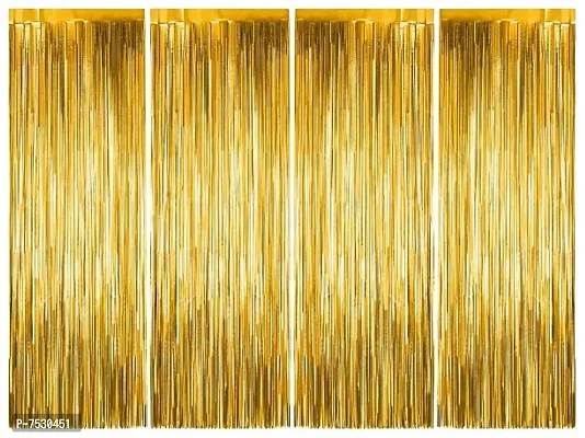 Golden Foil Curtains medium for Birthday Decoration -4Pcs Foil Curtain for Decoration - striped, Golden Birthday,Anniversary,Bachelorette, Bridal-thumb0