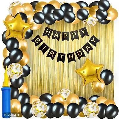 Happy Birthday Decoration Combo Of 61 items / Birthday Party Decoration Black and Golden theme.-thumb0