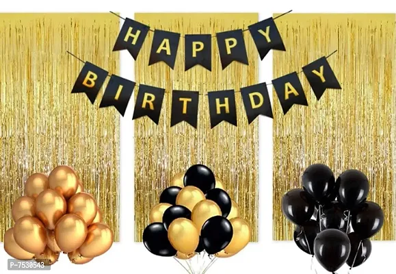 Metallic Birthday Party Decoration Items, Gold, 13 Letters Happy Birthday Banner, 3 Pieces Of Fringe, 15 Golden Colored Metallic Latex...