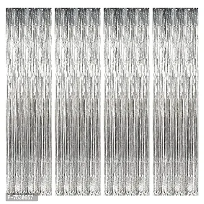 Silver Foil Curtain Pack of 4 for Birthday, Anniversary, Marriage and Bachelorette Decoration-thumb0