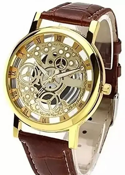 JOLIYA ll Unique Designer Open Mechanical Open Dial Leather Belt Analog Watch - for Men