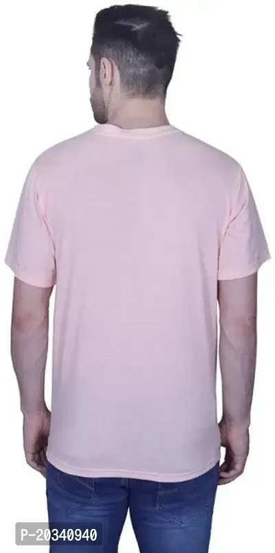 S-SQUARE Men's Plain Round Neck Cotton T-Shirt for Casual Wear (Peach)-thumb2