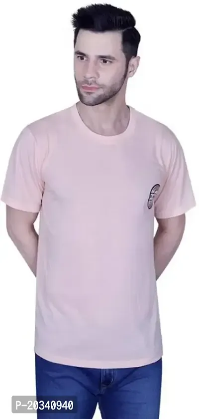 S-SQUARE Men's Plain Round Neck Cotton T-Shirt for Casual Wear (Peach)