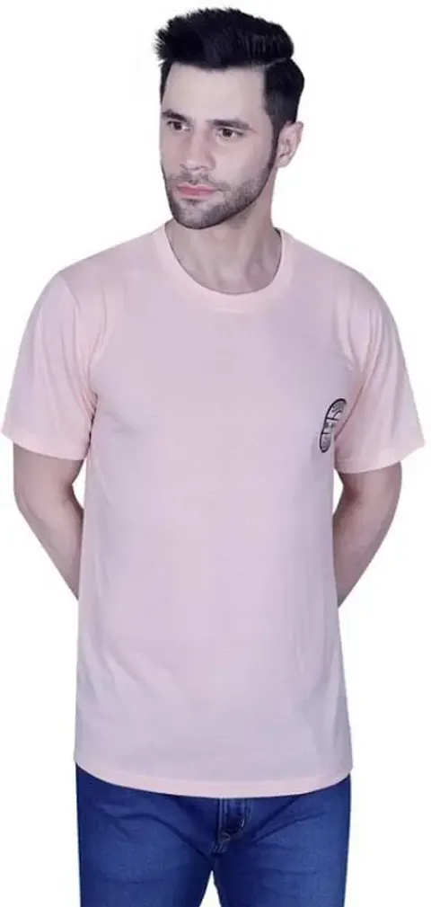 S-SQUARE Men's Plain Round Neck T-Shirt for Casual Wear (Peach)