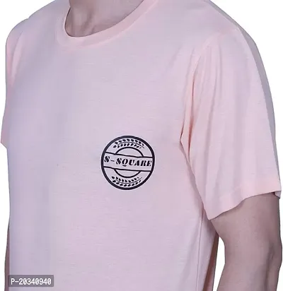 S-SQUARE Men's Plain Round Neck Cotton T-Shirt for Casual Wear (Peach)-thumb5