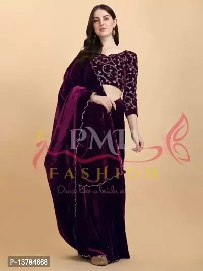 Fancy Velvet Saree with Blouse Piece for Women-thumb0