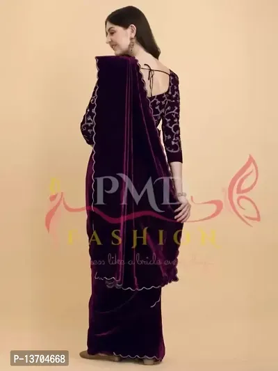 Fancy Velvet Saree with Blouse Piece for Women-thumb2