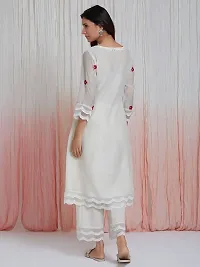Classic White Chanderi Silk Embroidery A-Line Kurta with Pant and Dupatta Set For Women-thumb1
