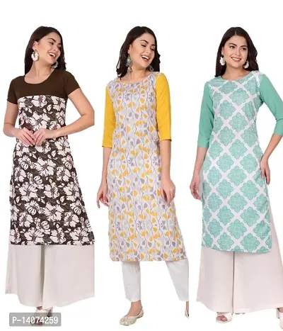 Stylish Crepe Printed Kurti For Women Combo Of 3