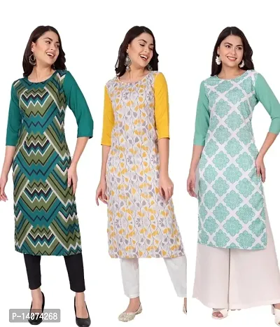 Stylish Crepe Printed Kurti For Women Combo Of 3-thumb0