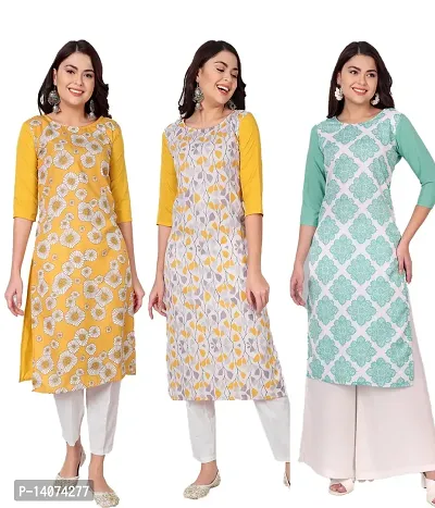 Stylish Crepe Printed Kurti For Women Combo Of 3-thumb0