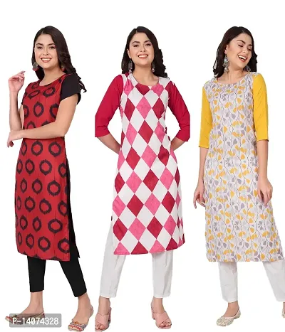 Stylish Crepe Printed Kurti For Women Combo Of 3