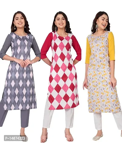 Stylish Crepe Printed Kurti For Women Combo Of 3