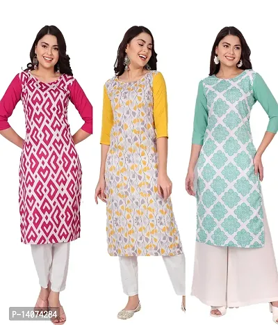 Stylish Crepe Printed Kurti For Women Combo Of 3-thumb0