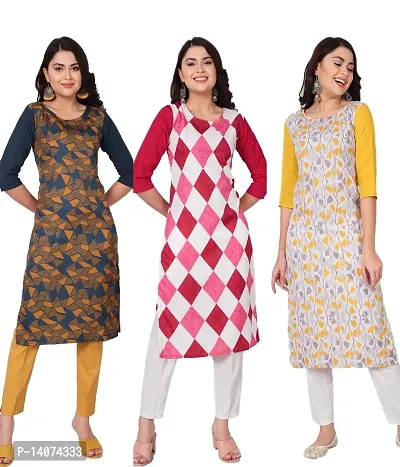 Stylish Crepe Printed Kurti For Women Combo Of 3