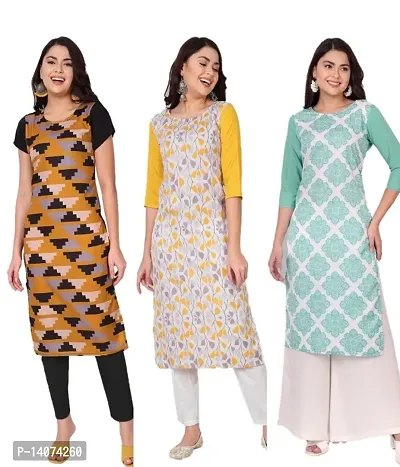 Stylish Crepe Printed Kurti For Women Combo Of 3-thumb0