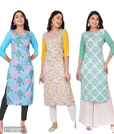 Stylish Crepe Printed Kurti For Women Combo Of 3-thumb0