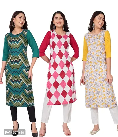 Stylish Crepe Printed Kurti For Women Combo Of 3-thumb0