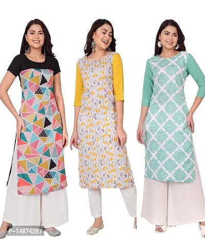 Stylish Crepe Printed Kurti For Women Combo Of 3