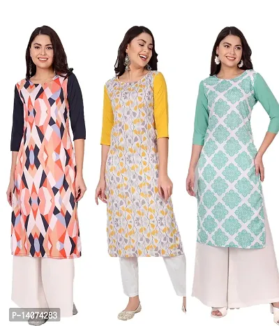 Stylish Crepe Printed Kurti For Women Combo Of 3-thumb0