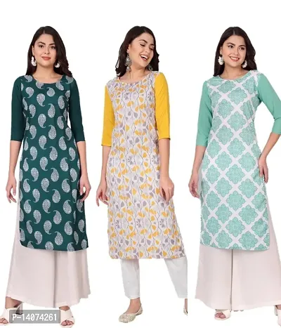 Stylish Crepe Printed Kurti For Women Combo Of 3-thumb0