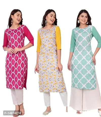 Stylish Crepe Printed Kurti For Women Combo Of 3