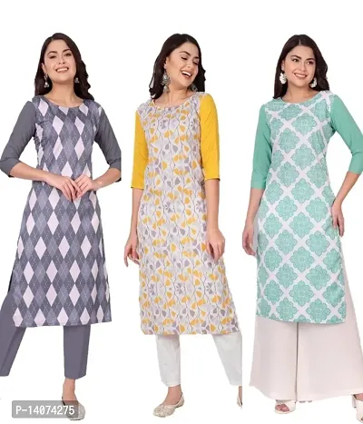 Stylish Crepe Printed Kurti For Women Combo Of 3