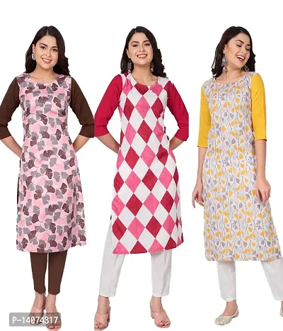 Stylish Crepe Printed Kurti For Women Combo Of 3