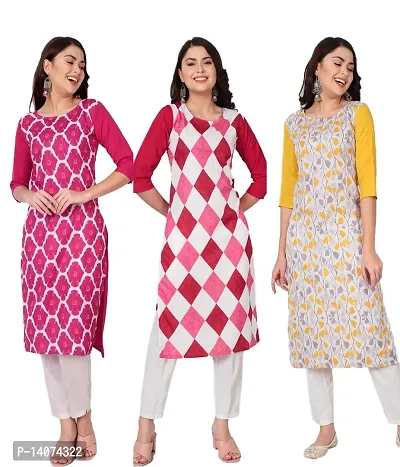 Stylish Crepe Printed Kurti For Women Combo Of 3-thumb0