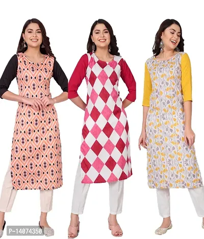 Stylish Crepe Printed Kurti For Women Combo Of 3