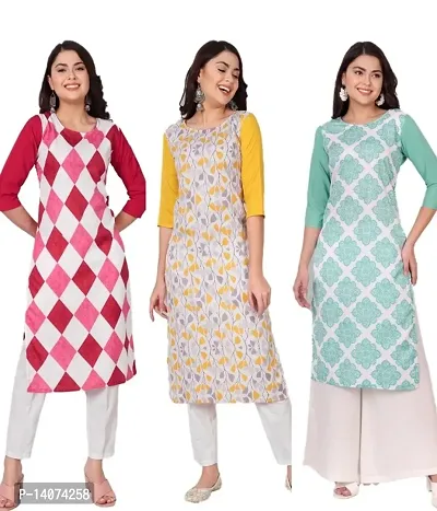 Stylish Crepe Printed Kurti For Women Combo Of 3