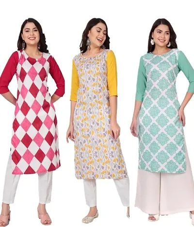 Combo Of 3 - Stylish Crepe Printed Kurti