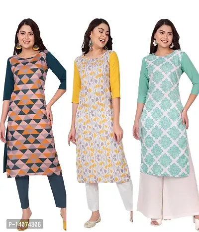 Stylish Crepe Printed Kurti For Women Combo Of 3-thumb0