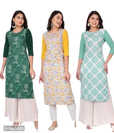 Stylish Crepe Printed Kurti For Women Combo Of 3-thumb0