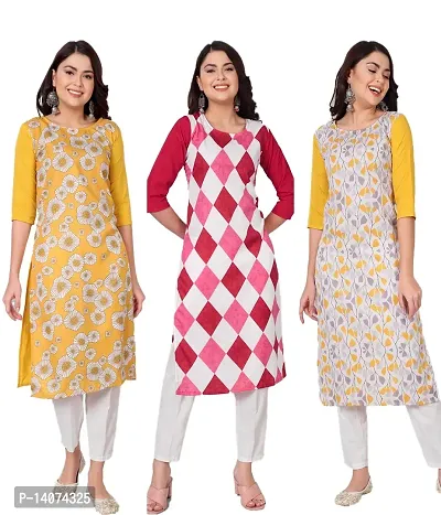 Stylish Crepe Printed Kurti For Women Combo Of 3-thumb0