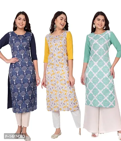 Stylish Crepe Printed Kurti For Women Combo Of 3-thumb0