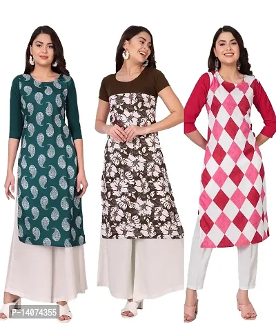 Stylish Crepe Printed Kurti For Women Combo Of 3-thumb0