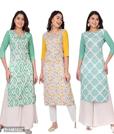 Stylish Crepe Printed Kurti For Women Combo Of 3-thumb0