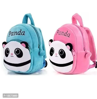 Pink And Blue Soft Plush Panda School Bag For Kids Pack Of 2-thumb0