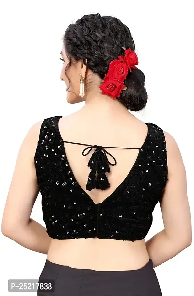 Mahotsav Women's Black Velvet Stitched Padded Blouse-thumb4