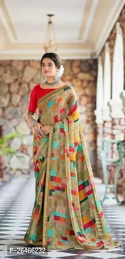 Stylish Georgette Multicoloured Saree with Blouse Piece For Women-thumb0