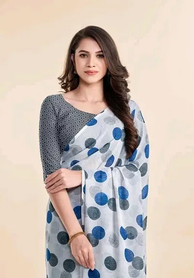 Polka Dot Printed Georgette Sarees with Running Blouse