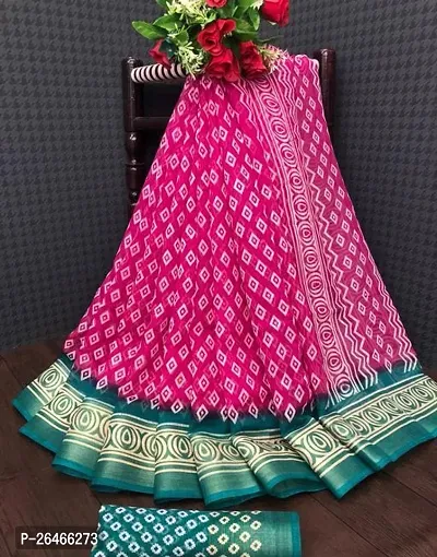 Stylish Cotton Pink Saree with Blouse Piece For Women-thumb0