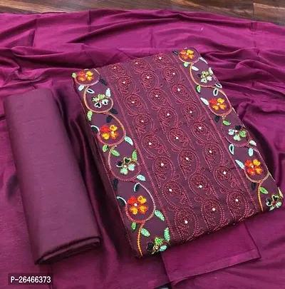 Elegant Purple Cotton Embroidered Dress Material with Dupatta For Women-thumb0