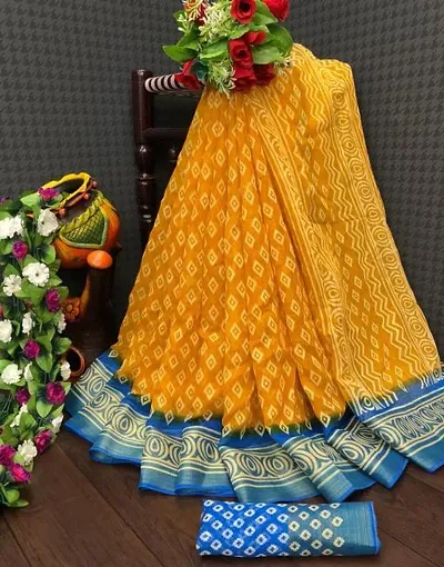 Trendy Cotton Sarees With Blouse Piece