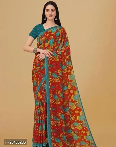 Stylish Georgette Multicoloured Saree with Blouse Piece For Women-thumb0