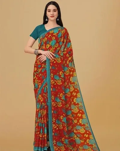 Women's latest designer color georgette saree with blouse piece