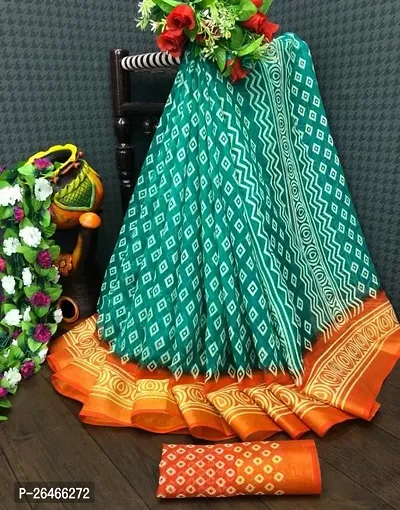 Stylish Cotton Green Saree with Blouse Piece For Women-thumb0