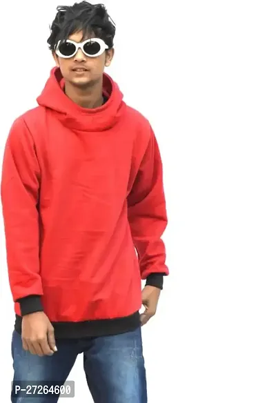 Stylish Cotton Blend Red Solid Pullover Sweatshirts For Men