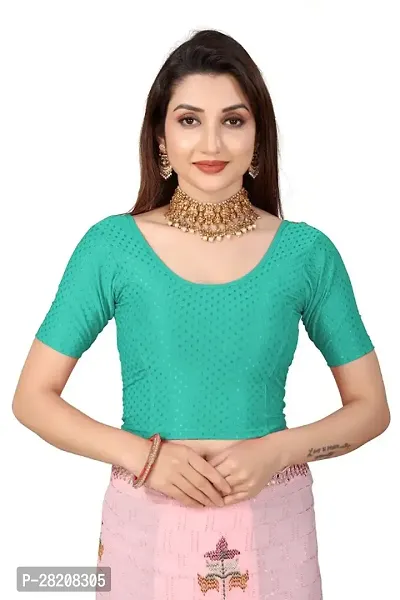 Fusion Trendz readymade teal colour blouse with elbow sleeve and round neck for women saree choli and shrug-thumb0